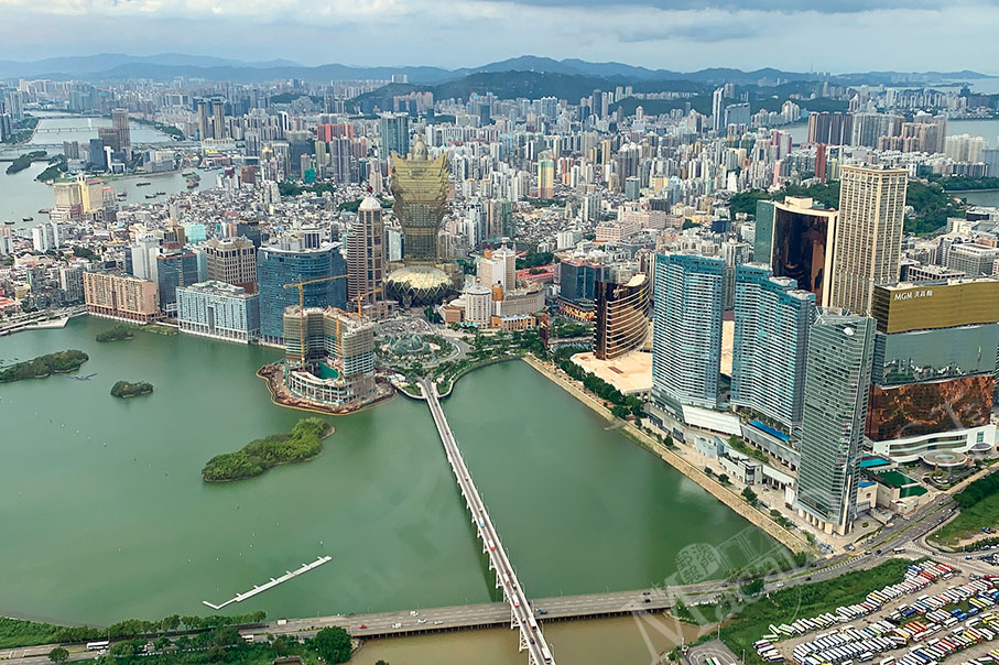 Flying over Macau  in a chopper for around 10 minutes