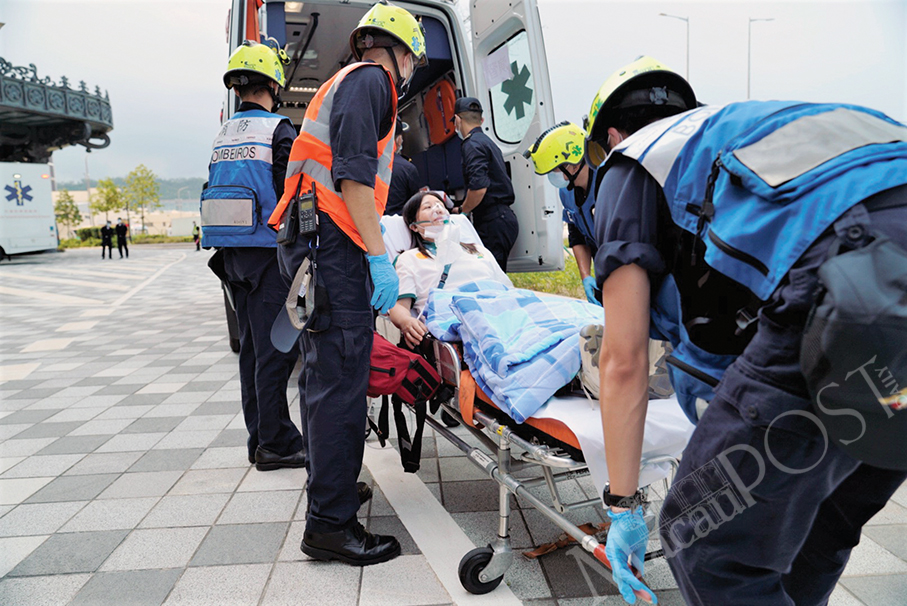 Firefighters conduct fire drill at Grand Lisboa Palace 