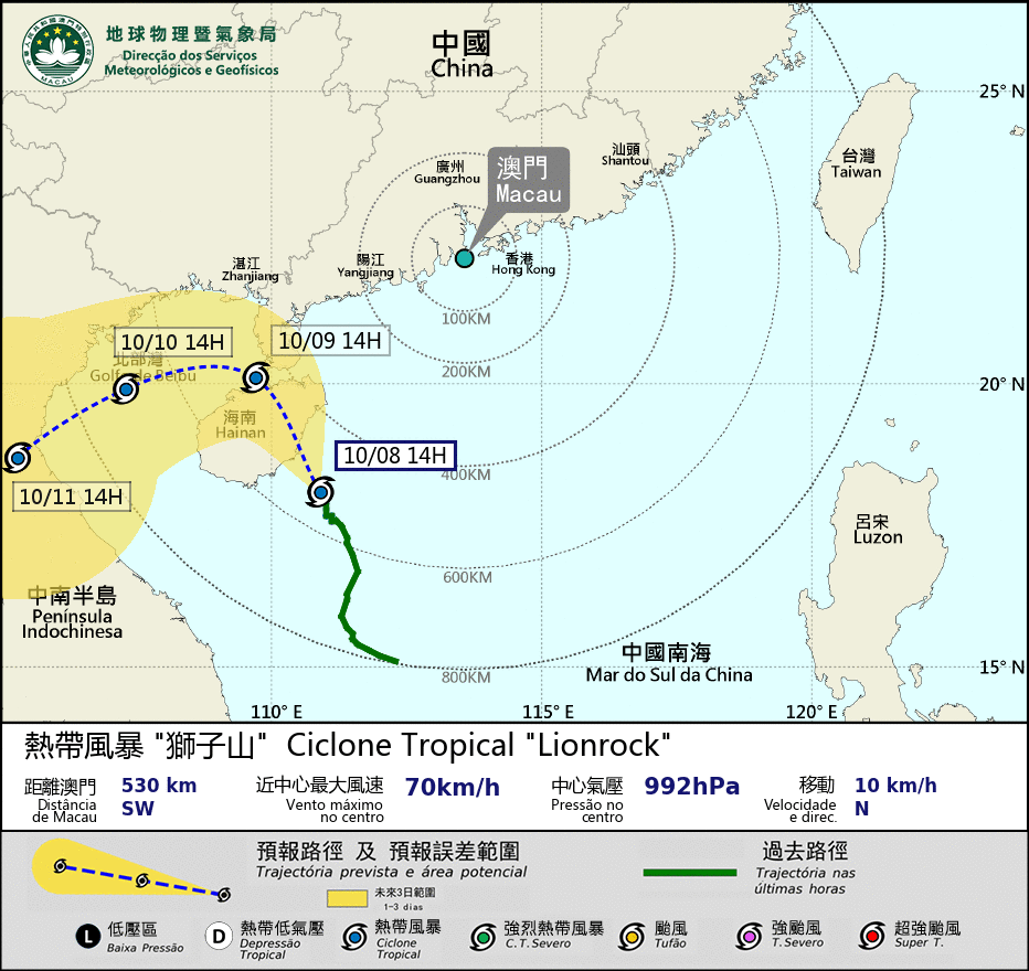 Macau hoists Tropical Cyclone Warning Signal No. 3 