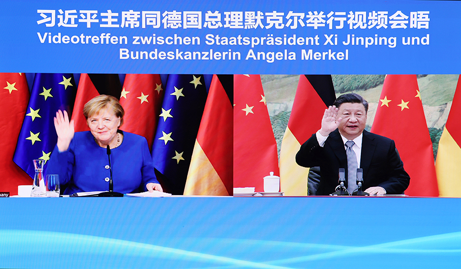 In video call with Merkel, Xi urges enhanced ties with EU, Germany