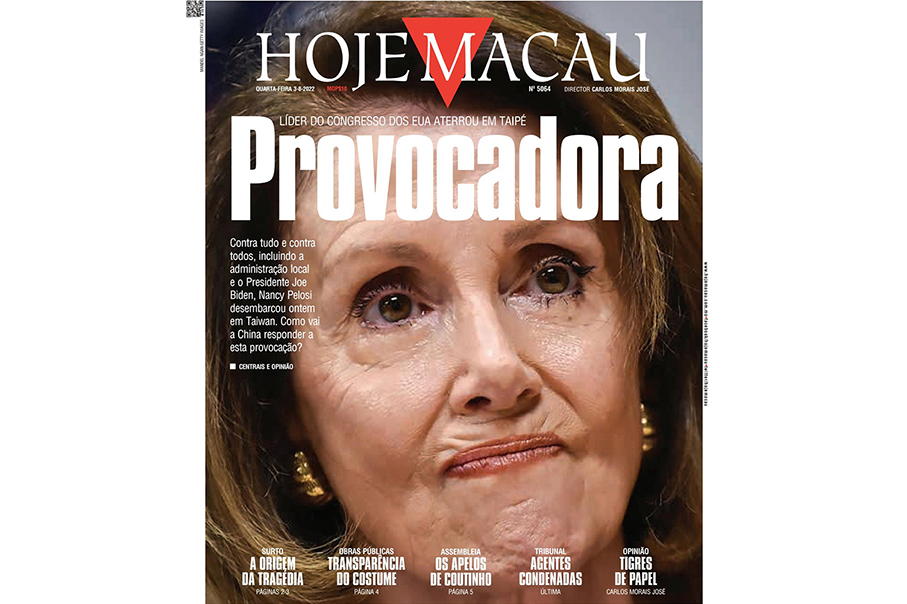 Portuguese-language daily Hoje Macau front-page slams 'provocateur' Pelosi 